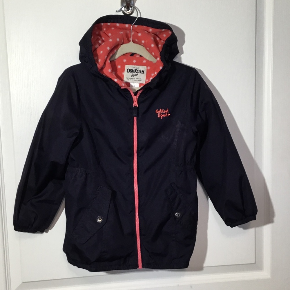 3 for $30 OshKosh B'gosh Raincoat with Peach polka dot lining in hood & trim